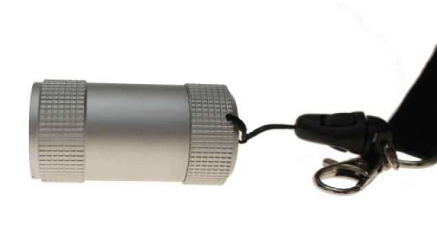 Pfiffige LED Taschenlampe mit 5 LEDs in mattsilber inkl. Lanyard