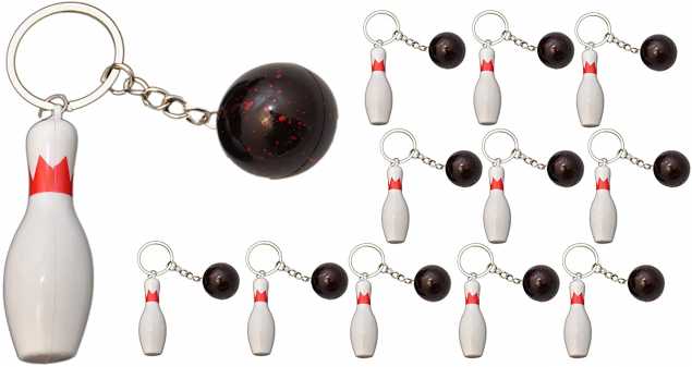 jameitop® Bowling Pin + Kugel 12 Stück Schlüsselanhänger Kegel Strike Set