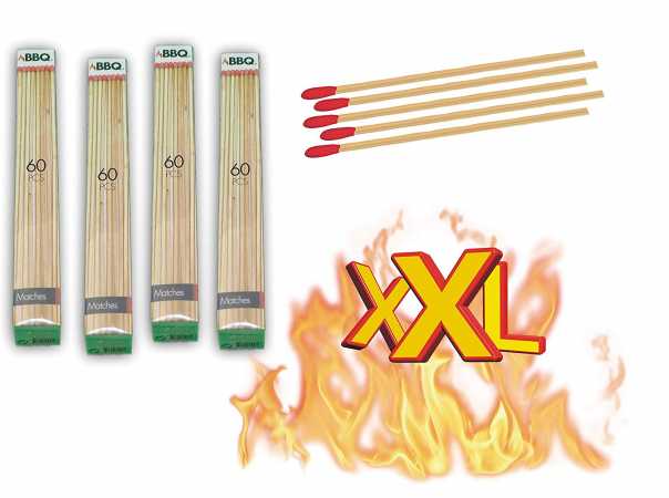 4 Pack XXL Barbeque Streichhölzer/Kaminstreichhölzer 240 Stück, 27cm große Zündhölzer/Grill Hölzer