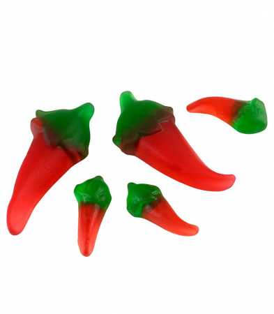 Scherz Gummis CHILIS Fruchtgummis Peperoni 5er SET Achtung Extra SCHARF