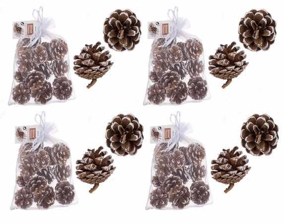 Kiefernzapfen / Tannenzapfen mit Schnee 48er SET  Deko 5-6 cm Naturzapfen Weihnachtsdeko