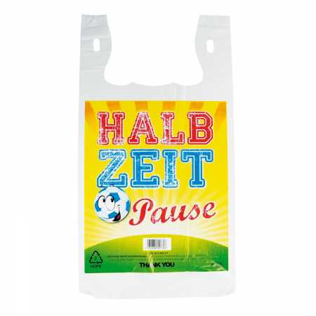 50x Tragetüte weiss Hemdchentragetasche Plastiktüte Halbzeitpause Fussball WM EM 54x28+12cm 24my 15l