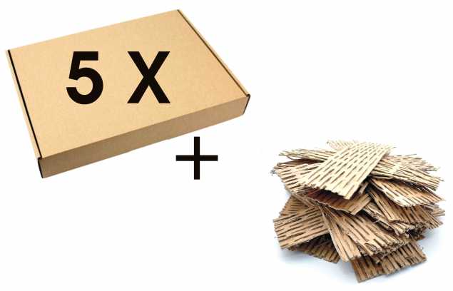 Versand SET: 5x Maxibriefkarton L Versandkarton 350x245x48mm braun + ca. 2,3kg Füllmaterial