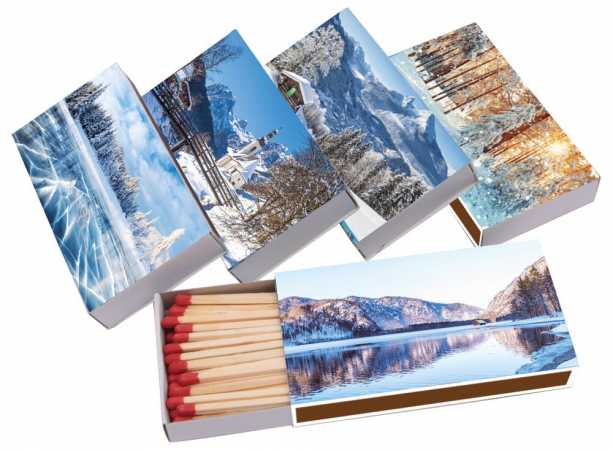 jameitop® 8 x 45er Packungen XL Streichholzschachteln, 10cm mit Winter Design Streichhölzer Zündhölzer