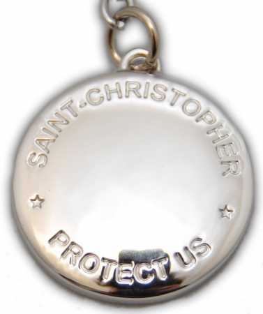 † St. Christophorus Metall Schlüsselanhänger Silber glänzend + schwarzes Auto mit Karabinerhaken,ca. 4 cm †