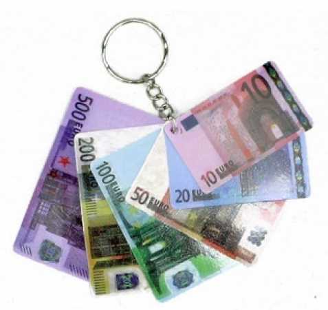 1 X Schlüsselanhänger - mit 6 kleinen Euro Geldscheinen