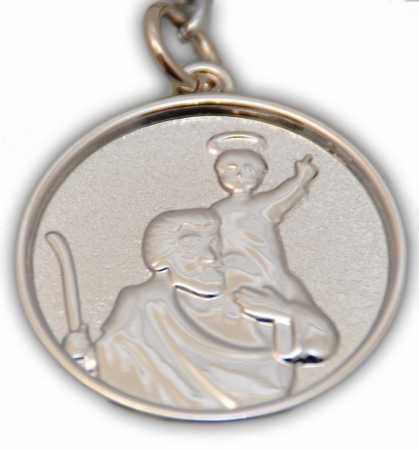 † St. Christophorus Metall Schlüsselanhänger Silber + goldenes Auto mit Karabinerhaken,ca. 4 cm †