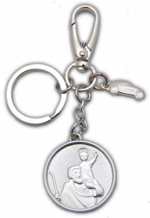 † St. Christophorus Metall Schlüsselanhänger matt Silber Auto mit Karabinerhaken,ca. 4 cm †