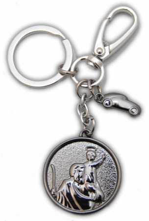 † St. Christophorus Metall Schlüsselanhänger schwarz glänzend + Auto mit Karabinerhaken,ca. 4 cm †
