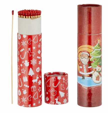 4 x 75er Rund-Packungen XXL Weihnachten Kaminstreichhölzer, 20cm Schneemann/Nikolaus Motive