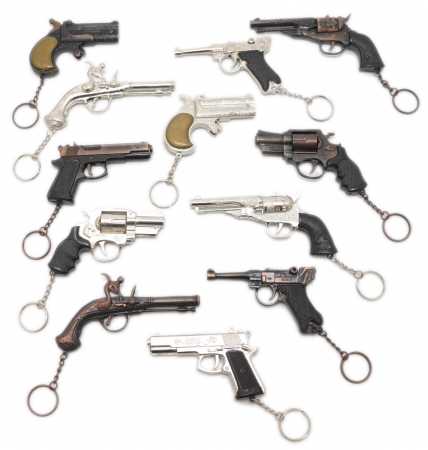 Cowboy Pistole lang silber WAFFE Schlüsselanhänger aus Metall (funktionsfähig)