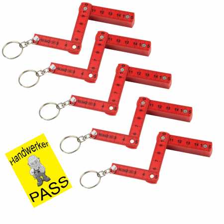 Set 5 X Mini Zollstock ROT Meterstab 50cm als Schlüsselanhänger + Handwerker Pass