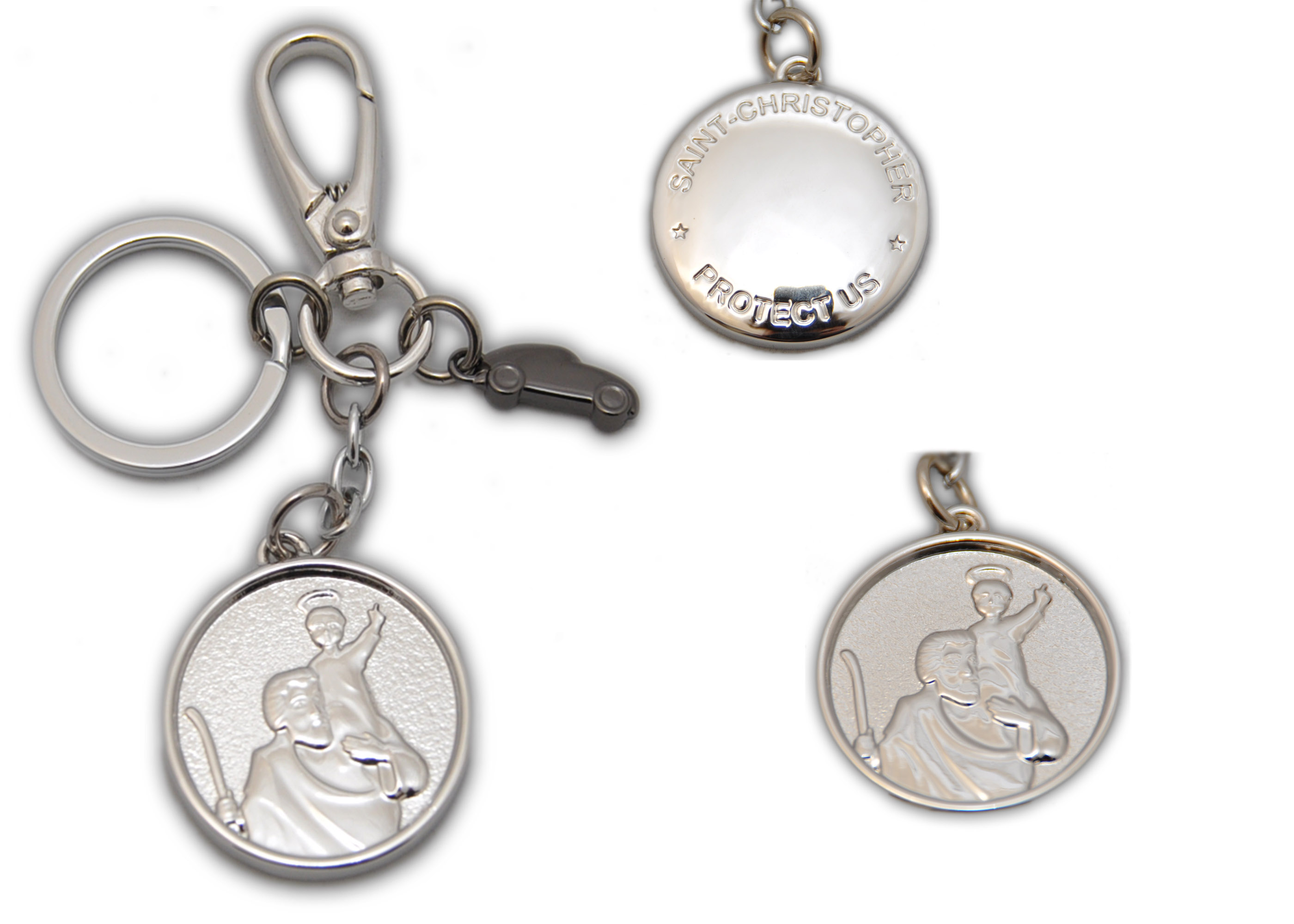 Exklusiver Schlüsselanhänger Christophorus aus 925 Sterling Silber Länge 8  cm