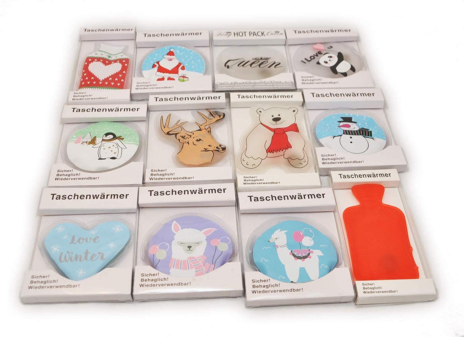 Set 10er Taschenwärmer Handwärmer Hot Winter Elch Schneemann Eisbär Stern Wärmflasche