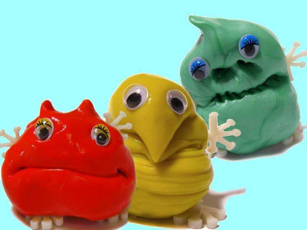 Intelligente Superknete im Set: Monsterknete Knetmonster gold - rot - gelb - grün