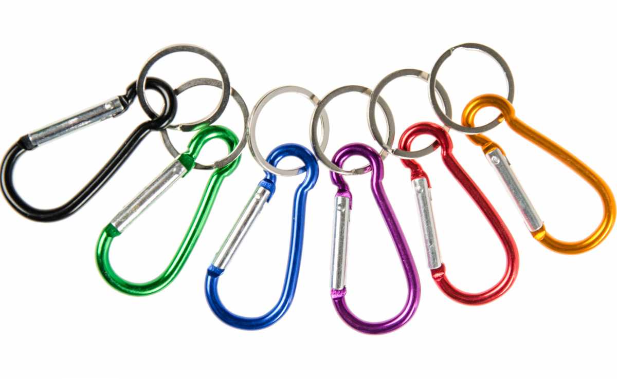 48 bunte Schnappverschluss Karabiner aus eloxiertem Aluminium mit Schlüsselring 6cm