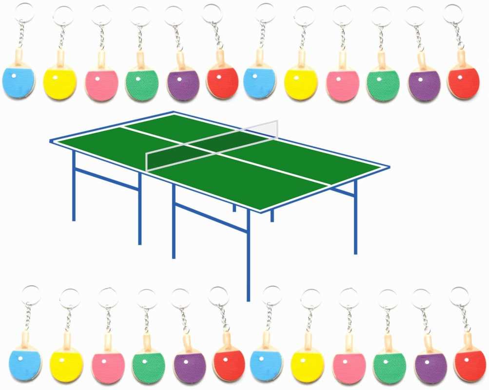 24 X Tischtennisschläger Schlüsselanhänger bunt mit Tischtennisball Anhänger