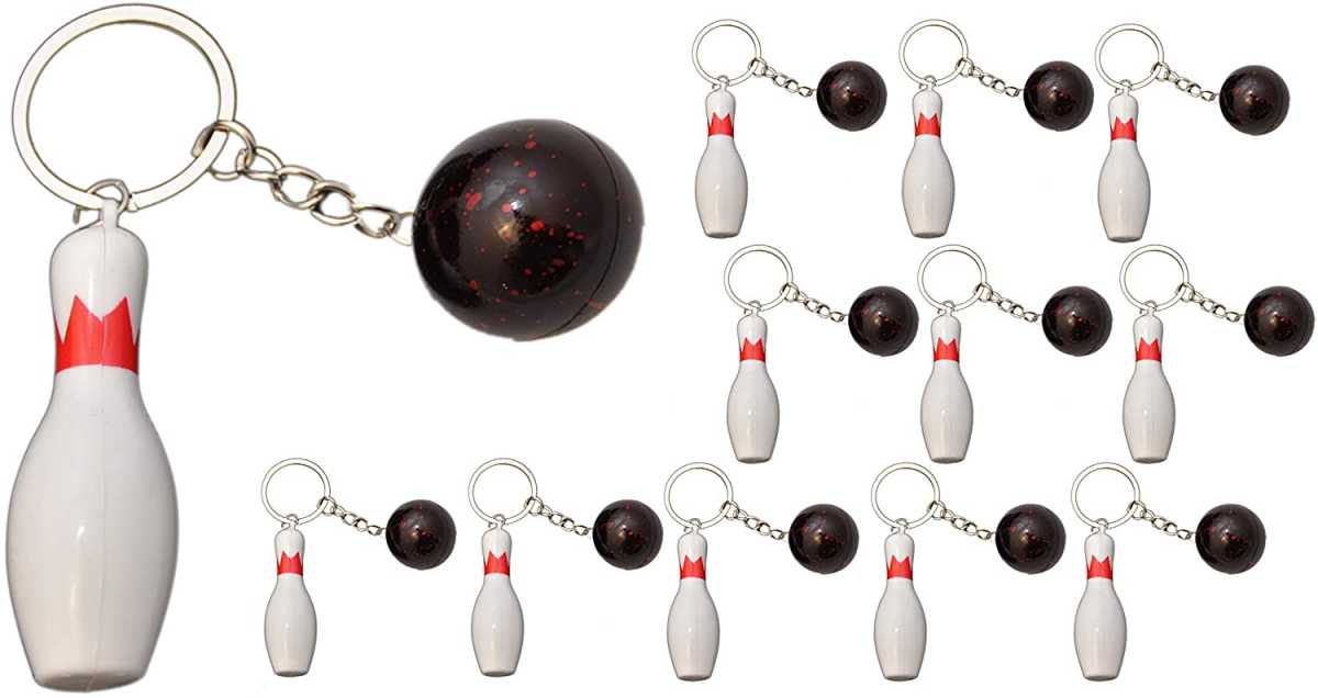 jameitop® Bowling Pin + Kugel 12 Stück Schlüsselanhänger Kegel Strike Set