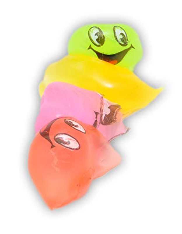 Quetsch Smile KLATSCH Slime 4 Stück / Lach Gesicht / Ball gefüllt mit Wasser - Scherzartikel haftet überall