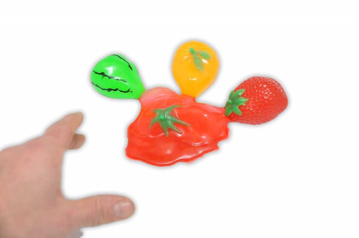 Quetsch FRÜCHTE KLATSCH Slime 4 Stück Frucht gefüllt mit Wasser - Scherzartikel haftet überall