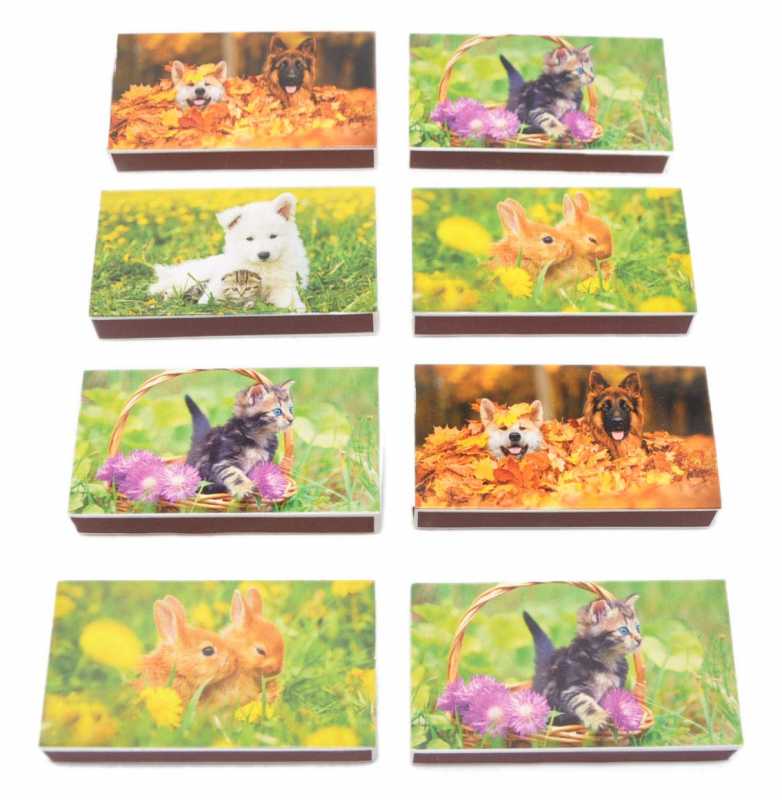 XL Streichholzschachteln Tier Motive: 8 x 50er Packungen / 10cm Hund/Katze / Hase Streichhölzer Zündhölzer