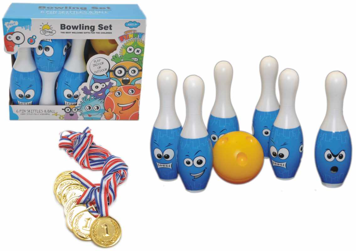 8 Medaillen ⚾ Kegelspiel  Kinder Bowlingkugel ⚾ Bowling Party Set ⚾ 6 PINS 