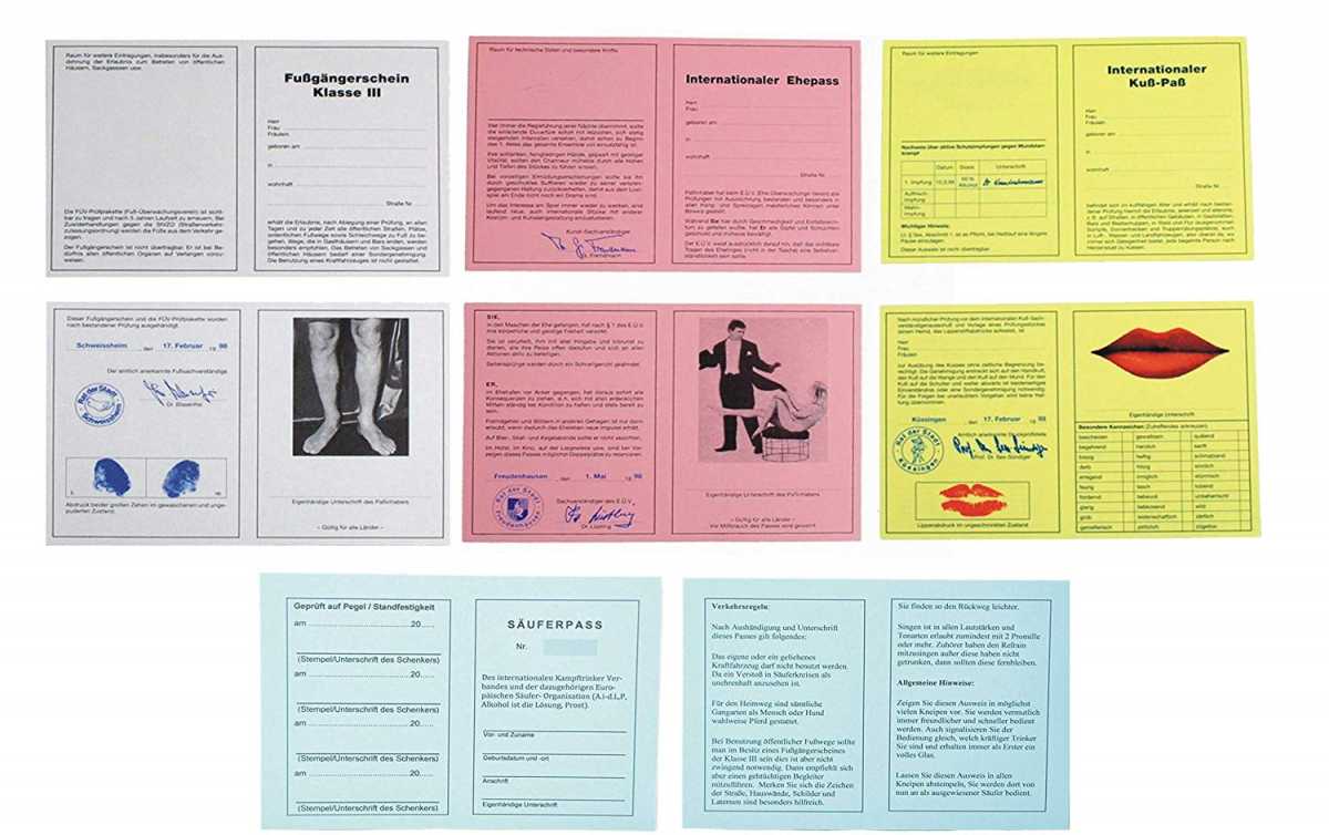 8 X Scherzausweis Ehe Pass Kuss Fußgängerschein Säuferpass Party Gag