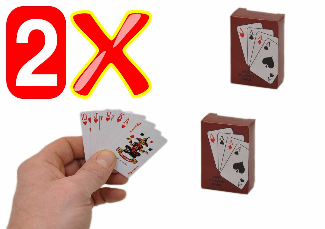 Mini Kartenspiel 2er Set kleine Spielkarten für Reise / Urlaub Karten Spiel winzig 54 x 36 mm