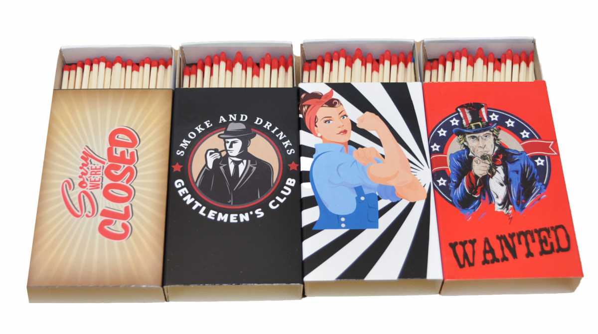 8 x 45er Schachteln Streichholzschachteln, 10cm Vintage Werbung Sturmhölzer Retro Nostalgie Streichhölzer Zündhölzer