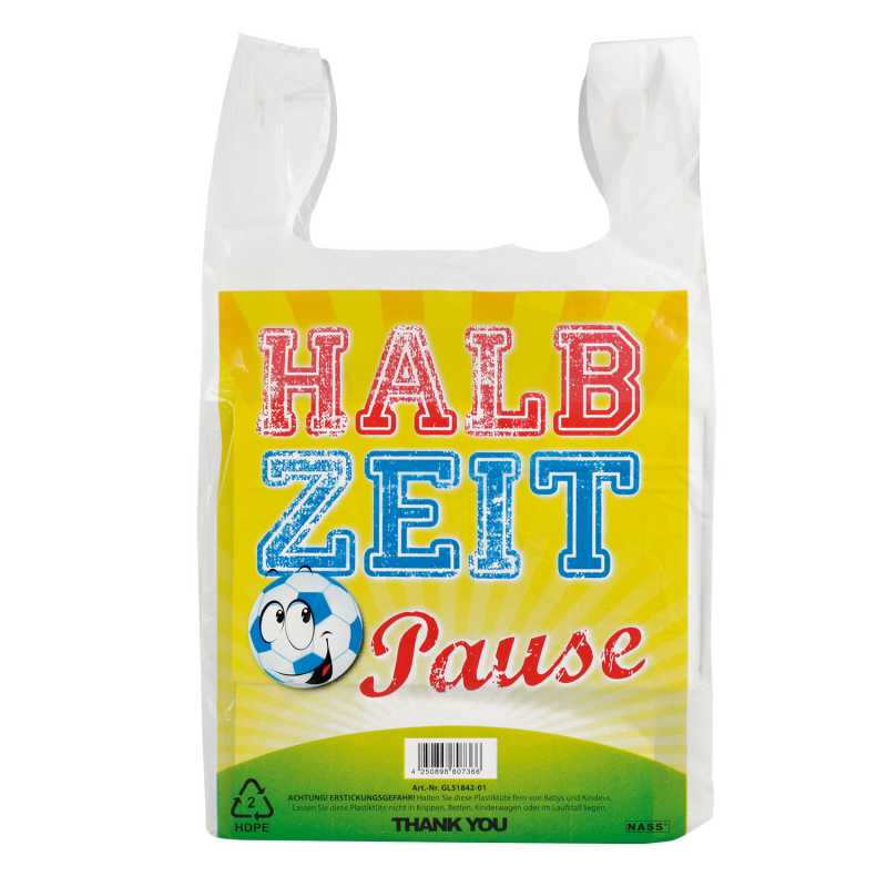 50x Tragetüte weiss Hemdchentragetasche Plastiktüte Halbzeitpause Fussball WM EM 54x28+12cm 24my 15l