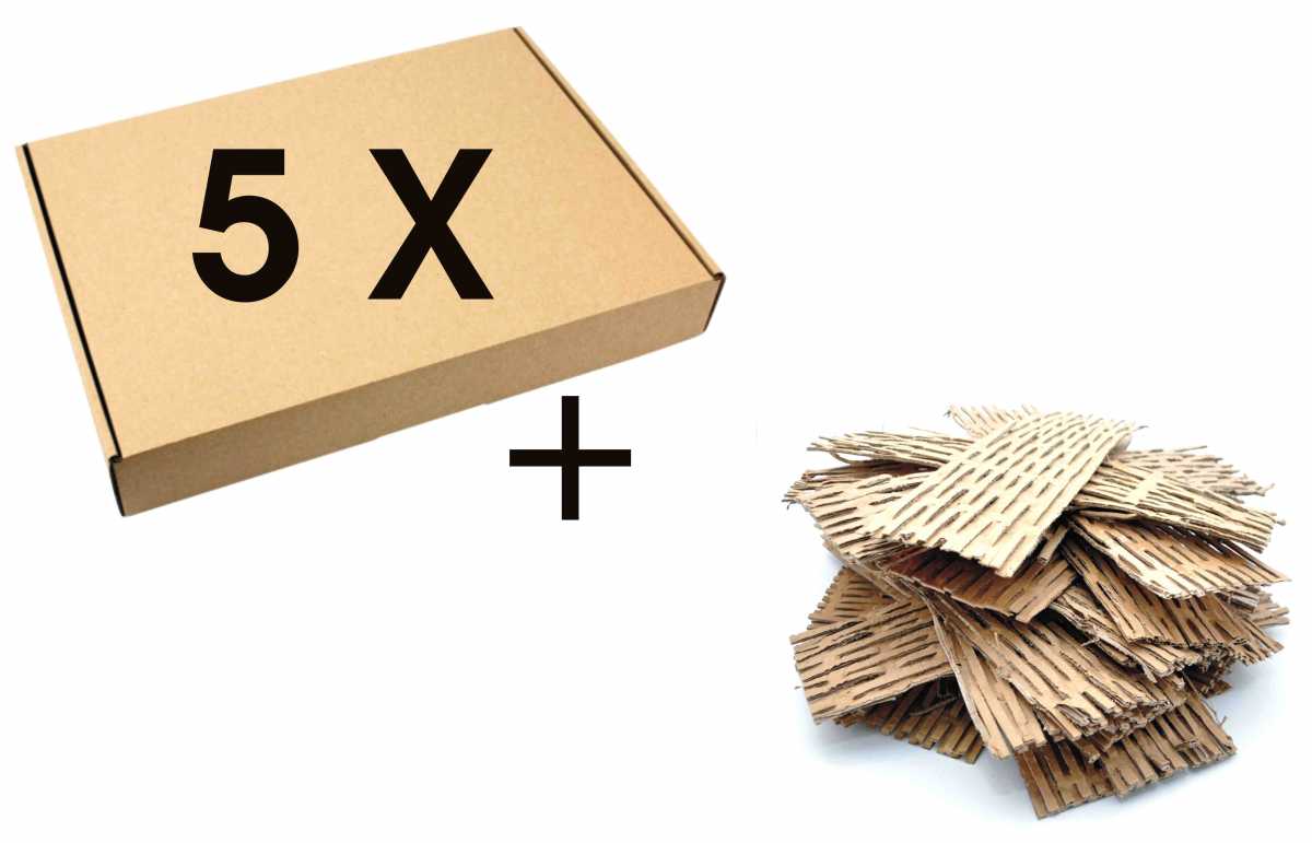 Versand SET: 5x Maxibriefkarton L Versandkarton 350x245x48mm braun + ca. 2,3kg Füllmaterial