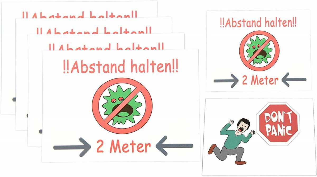 4 X Karte - Abstand HALTEN - Warnkarte Don´t Panic Achtung / Warnung