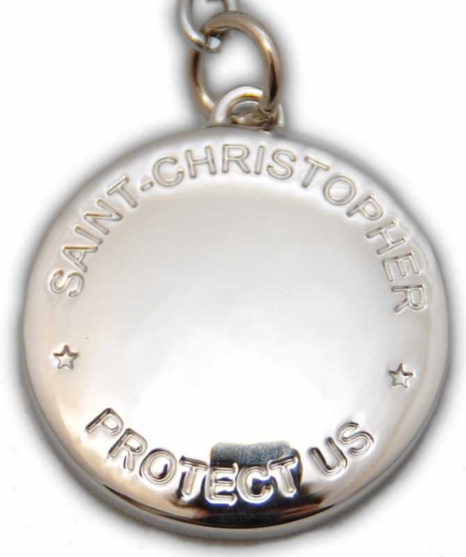† St. Christophorus Metall Schlüsselanhänger Silber glänzend + schwarzes Auto mit Karabinerhaken,ca. 4 cm †