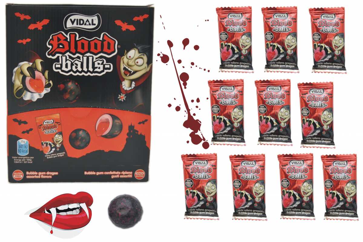 Blood Balls KAUGUMMI 10er Pack Vampir Blut Bälle mit saurer flüssiger Füllung