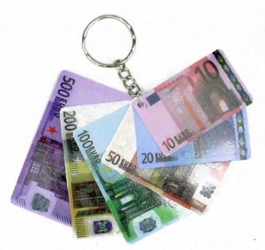 1 X Schlüsselanhänger - mit 6 kleinen Euro Geldscheinen