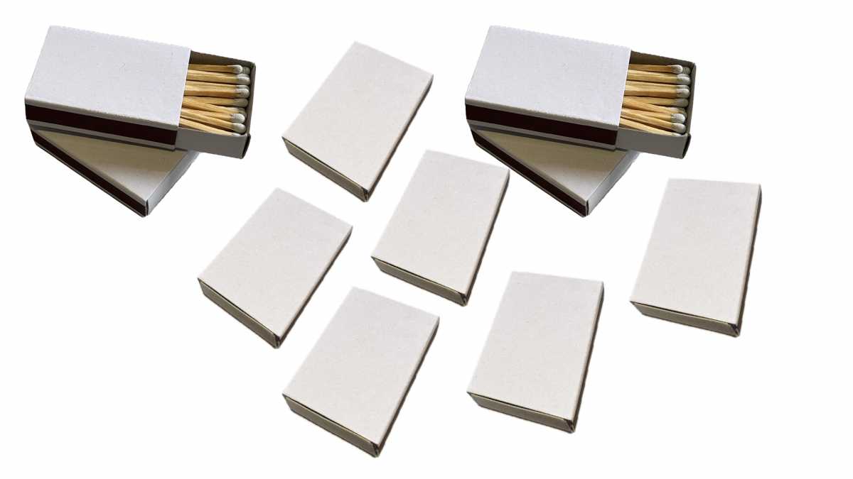 10 x Streichholzschachteln Weiß ohne Druck mit je 36 Zündhölzern – 360 Hölzer im Bastelset – glänzend, zum Bemalen & Beschriften ideal für DIY, Grill, Kamin, Schachteln Streichhölzer Zündhölzer