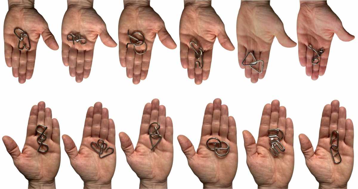 12 Geduldspiele/Geschicklichkeitsspiele/Knobelspiele für Erwachsene / 12-teiliges Metallpuzzle Set/Denkspiel aus Metall - verschiedenen Schwierigkeiten mit Lösung 3D Puzzle