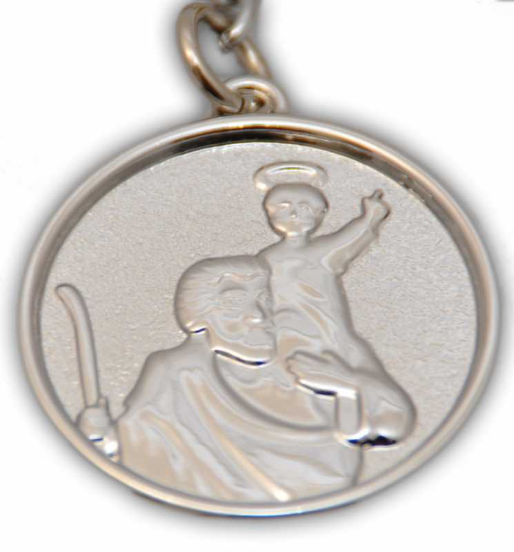 † St. Christophorus Metall Schlüsselanhänger Silber + goldenes Auto mit Karabinerhaken,ca. 4 cm †