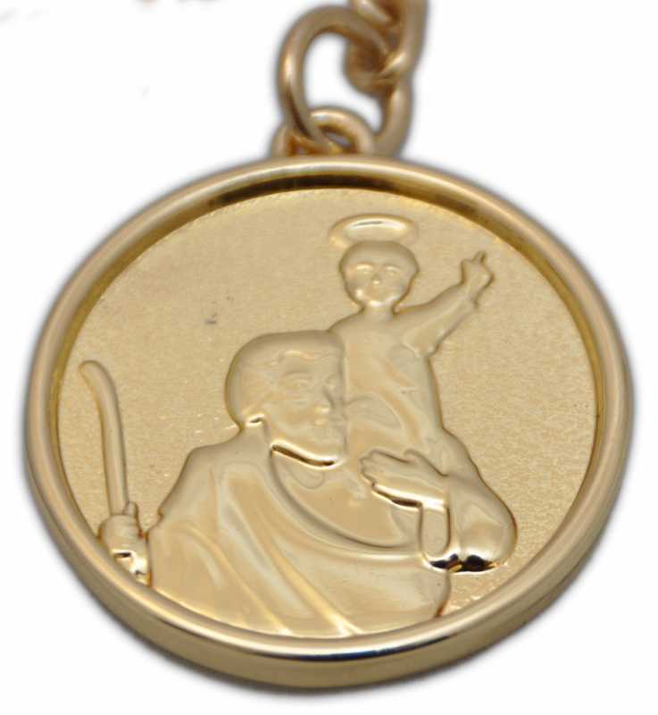 † St. Christophorus Metall Schlüsselanhänger Gold/glänzend + Auto mit Karabinerhaken,ca. 4 cm †