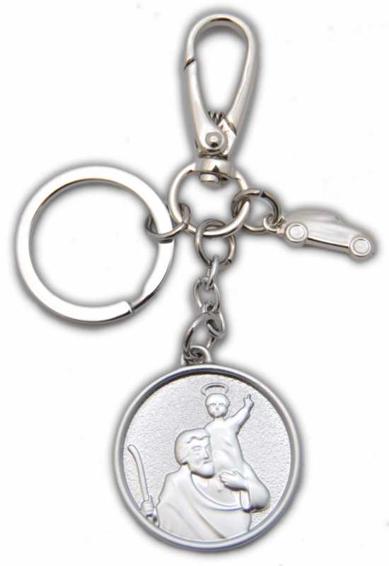 † St. Christophorus Metall Schlüsselanhänger matt Silber Auto mit Karabinerhaken,ca. 4 cm †