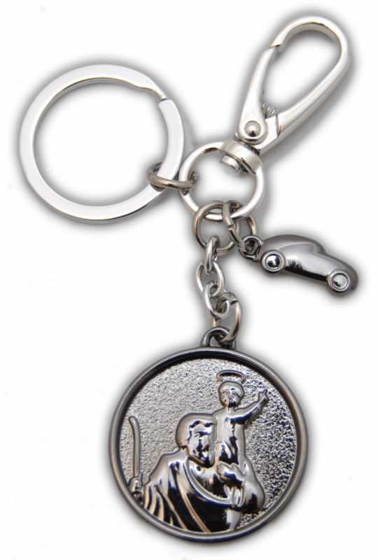 † St. Christophorus Metall Schlüsselanhänger schwarz glänzend + Auto mit Karabinerhaken,ca. 4 cm †