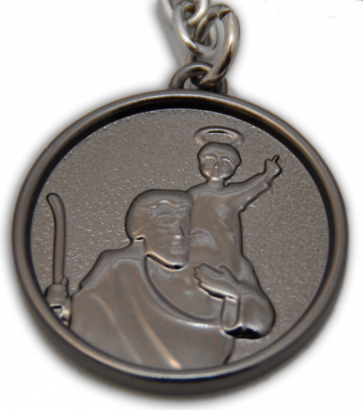 † St. Christophorus Metall Schlüsselanhänger schwarz glänzend + Auto mit Karabinerhaken,ca. 4 cm †