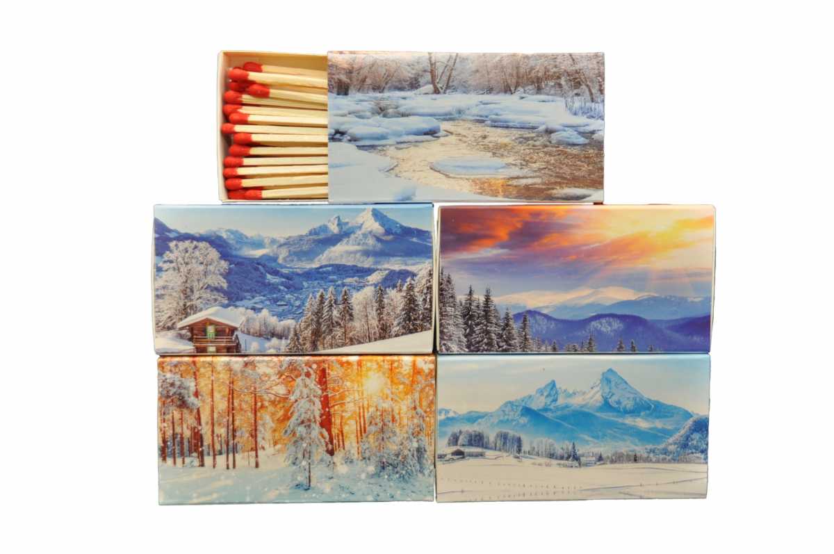 jameitop® 8 x 45er Packungen XL Streichholzschachteln, 10cm mit Winter Design Streichhölzer Zündhölzer