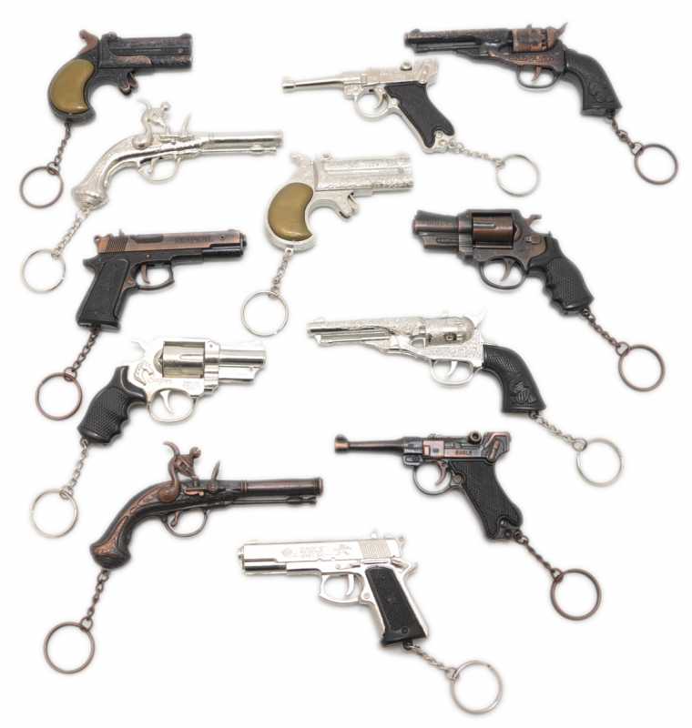 Cowboy Pistole lang silber WAFFE Schlüsselanhänger aus Metall (funktionsfähig)