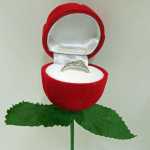 Antragsrose Rote Rosenknospe als Schatulle mit kleinem Fingerring