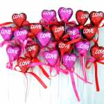 20x Glitzerherz am Stiel Glitterherz mit Draht "LOVE" lila und rot