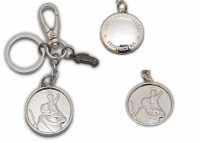 † St. Christophorus Metall Schlüsselanhänger Silber glänzend + schwarzes Auto mit Karabinerhaken,ca. 4 cm †